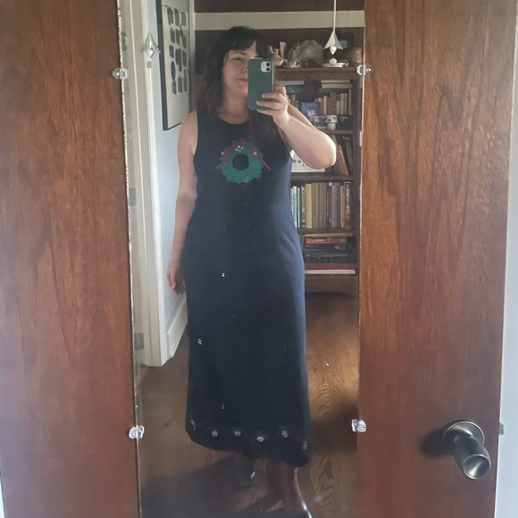 Vintage Christmas Wreath Dress with Real Jingle Bell - Picture 5 of 5